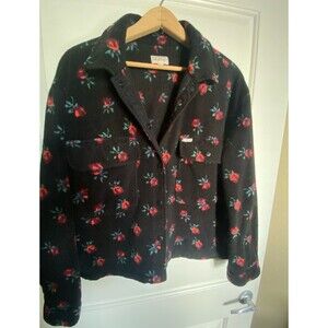 Brixton Women's Bowery Jacket Shacked Arctic Fleece Black with Roses Size XL